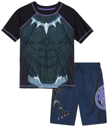 Marvel Boys Rash Guard Set - UPF 50 Avengers Short Sleeve Boys Swim Shirt and Swim Trunks (Sizes: 2T-12)