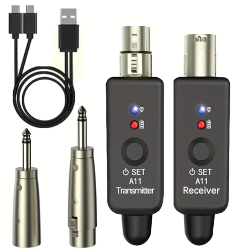 Image of A11 Wireless Microphone Transmitter Receiver 4 Channels Plug-on (1TX + 1RX) | Plug-on XLR Mic Adapter, 2.4GHz Wireless Microphone System for Dynamic /Condenser Mics, Audio Mixer, DSLR Camera,PA System