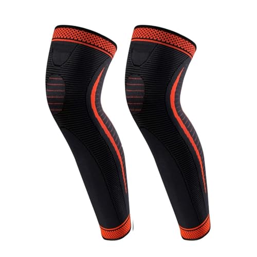 KeuLEn Sports フルレッグコンプレッションスリーブ ロングニーサポート メンズ サイクリング ランニング バスケットボール 関節炎 関節痛緩和 (オレンジ、M)