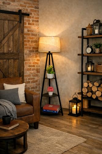 Image of Metal Floor Lamp with 3 Shelves (Jute) Stylish Standing Lamp for Living Room Decoration Bedroom Bedside Corner Stand Aesthetic Home Decor(1)