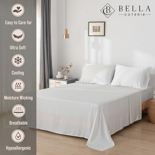 Image of Bella Coterie Luxury Bamboo Viscose Queen Size Sheet Set | 100% Organically Grown | Ultra Soft | Cooling for Hot Sleepers | 18 inch Deep Pocket [Striped Coastal Blue]