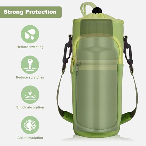 Image of Water Bottle Holder with Strap, Water Bottle Carrier Bag with Phone Pocket, Crossbody Hand Strap Insulated Neoprene 32 /40 oz Water Bottle Sleeve for Walking Hiking Camping Theme Park