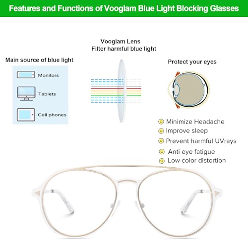 Image of VOOGLAM Stylish Aviator Blue Light Blocking Glasses for Men Women Anti Eyestrain UV Eyewear Ellasyn