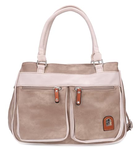 irisaa Damen Umhängetasche, Medium Schultertasche praktische Henkeltasche mit vielen Fächern Hobo Taschen Vintage Look mit Reißverschluss, DKB Farbe:Hell Khaki