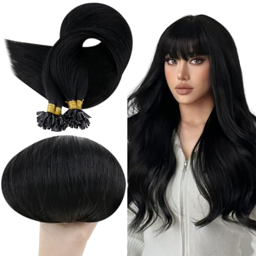 RUNATURE U Tip Hair Extensions Real Human Hair 18 Inch 50g 50s/Pack Black Hair Extensions Remy Straight Hair #1