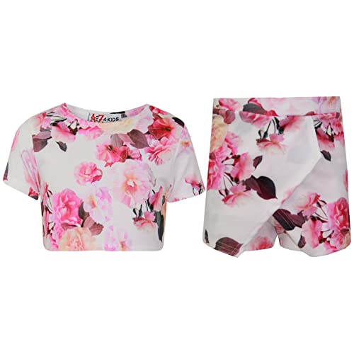 Ensemble été fille crop top et skort pour vacances et jeux de 5 à 13 ans