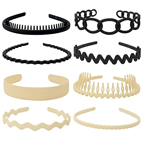 Unisex Hair Band 8Pcs Plastic Headband With Teeth Head Bands Combing Hairbands Wavy Outdoor Sports Headbands For Men's Hair Band Hoop Clips Women Accessories Non Slip Head Band Headwear,Black And White #TOP9