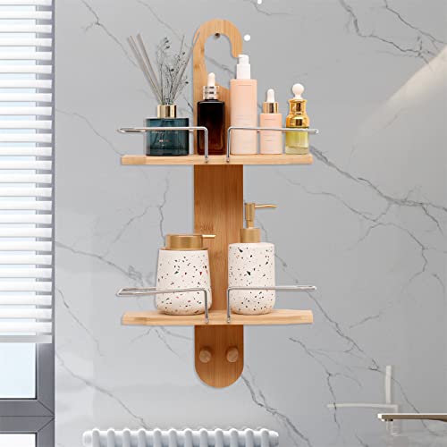 Vnshqae Bathroom Bamboo Shower Caddy,Hanging Shower Rack Organizer,Shower Holder For Shampoo And Soap,Eco Friendly Over The Shower Head Rust Proof Shower Storage Hanging #TOP3