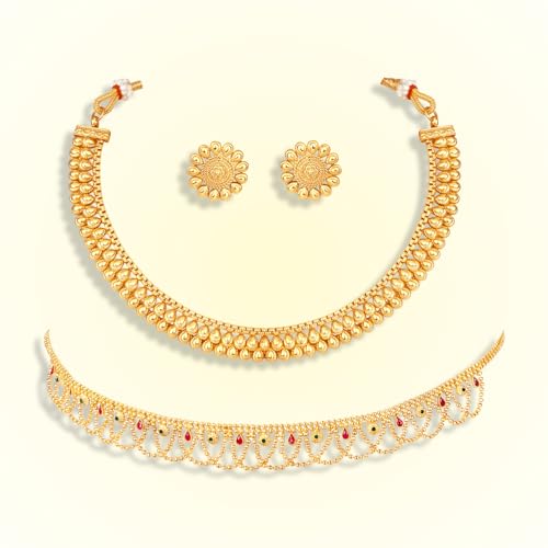 Image of Peora Gold Plated Bridal Jewellery Set with Kamarband Gift for Women Indian Traditional Ethnic Wedding