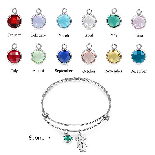 Albertband Personalized Mother Bracelet For Women With 1-5 Birthstones Custom Name Bangle Bracelet Personalized Expandable Boy And Girl Charms Birthstone Bracelet For Mothers Grandma #TOP1