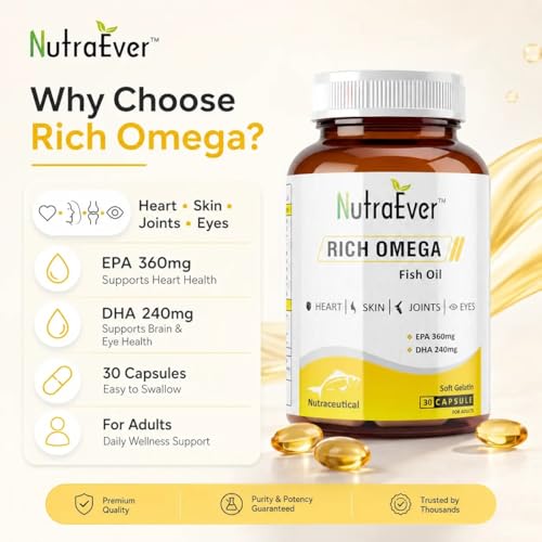 Image of Omega 3 Fish Oil Capsules | 600mg EPA & DHA Omega-3 Fatty Acids | Supports Heart, Brain, Eye & Joint Health | Fish Oil Softgel Supplement for Men & Women | 30 Capsule Pack of-2
