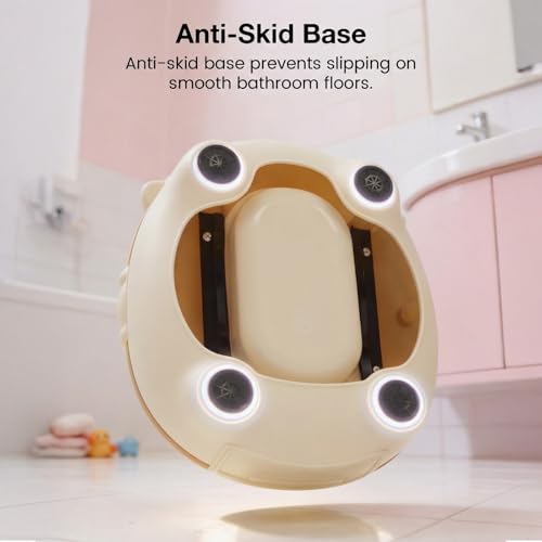 Image of Baybee Deer Baby Potty Seat for Kids 2 to 5 Years with Back Support | Foldable Toilet Seat with Removable Drawer & Cleaning Brush | Premium Potty Training seat | Kids Toilet Chair Boys Girls (Beige)