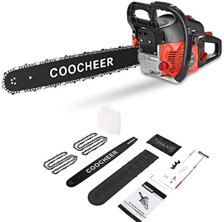 COOCHEER Gas Powered Chainsaws, 62CC 20-Inch Chainsaw with 2 Chains, 3.5HP 2-Stroke Gasoline Chain Saw for Cutting Tree Stumps, Tree Limbs and Firewood, Red (Upgraded Version)