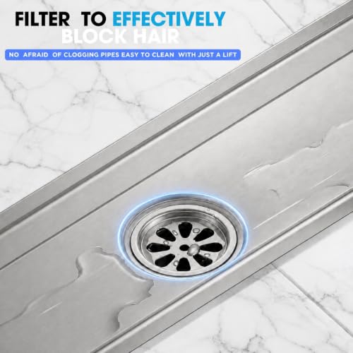 Image of Tapsa Tile Insert Floor Drain | 304 Stainless Steel | Invisible Shower Drain Channel | Shower Drain Channel | Water Drain Channel | with Cockroach Trap. (12X4, SS Matte Tile Insert Floor Drain 20 mm)