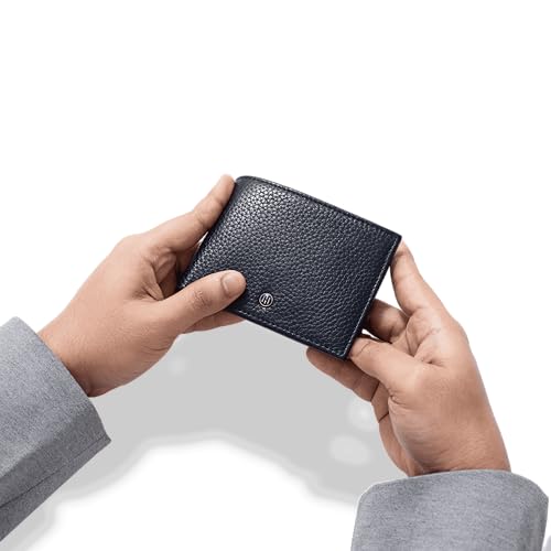Image of HALDEN Pebble Pattern, Men's Top Grain Leather Wallet, RFID Blocking, Bifold Wallet with Coin Pocket for Men (Blue)