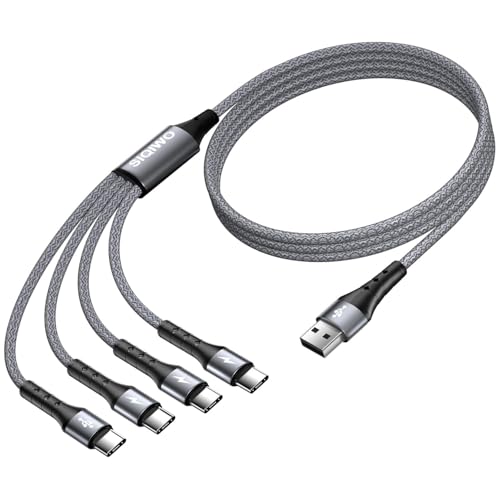 SIQIWO Multi USB C Cable Fast Charging [4FT/2 Pack] QC 3.0(3A) USB C Splitter Cable 4 in 1 Charger Cord with 4 Type C Ports for iPhone 17/16/15 Series iPad Air/Pro Samsung Galaxy S25 Pixel PS5