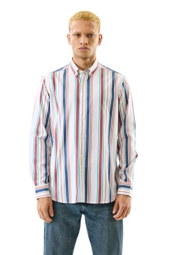 Image of SNITCH Men's Casual Shirt | Slim Fit Full Sleeve Point Collar Striped Design | 100% Cotton & Lightweight Fabric for Office, Social Gatherings & Everyday Wear