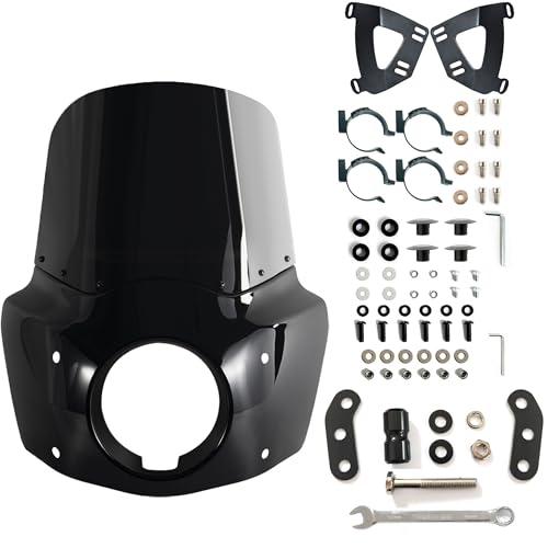 Carénage de phare de moto FATECIM noir avec pare-brise 33cm et kit de montage complet