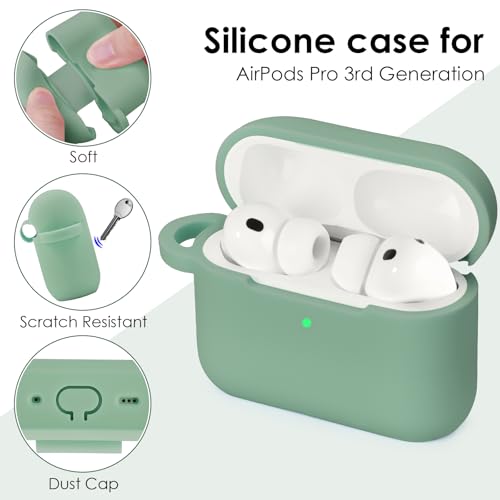 Image of Filoto for AirPods Pro 3 Case (2025), Soft Silicone Protective Case Cover Compatible with Apple AirPods Pro 3rd Generation with Beaded Bracelet Keychain Accessories for Women Cactus Green