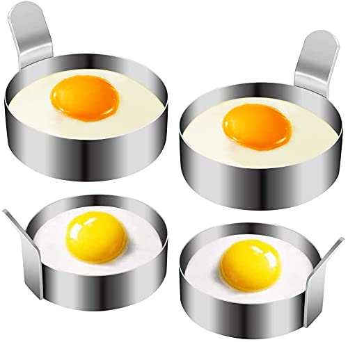 COLIBROX Egg Ring, Stainless Steel Omelet Mold Non Stick Pancake Ring Mold for Frying Egg, Egg Circles for Griddle (2 Sizes, 4 Pack)