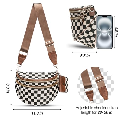 Image of Checkered Crossbody Bag, Bum Bags for Women Crossbody,Spacious Sling Bag Purse Fanny Packs with Shoulder Strap