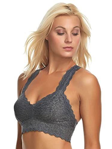 Jezebel By Felina | Lace Bralette | Wire Free | Unpadded | T-Back | 2 Pack (Black Castlerock, Medium) #TOP7