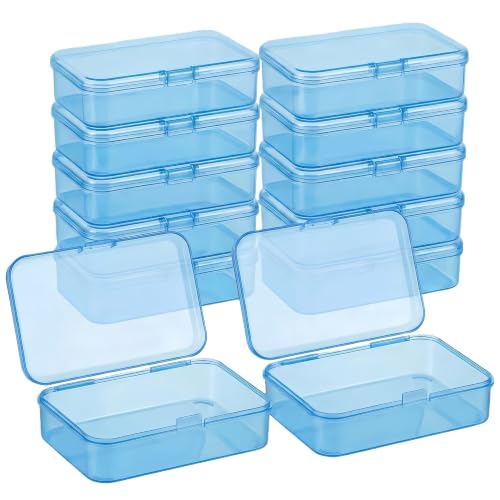 Image of 12 Pack Blue Small Plastic Storage Bins 3.35x2.17x0.98 in, Mini Containers with Lids for DIY Bead Organizer, Craft Hardware Case