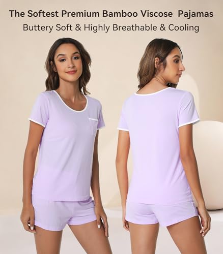 Image of WiWi Viscose from Bamboo Pajamas Set for Women Super Soft Short Sleeve Cooling Summer Plus Size Pjs Sets Sleepwear S-4X