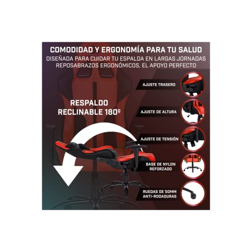 Horus Zephyr - Sedia da gaming con design ergonomico, realizzata in tessuto, reclinabile a 180 gradi e disponibile in 9 colori diversi - colore rosso - Sedia gaming - Immagine 4