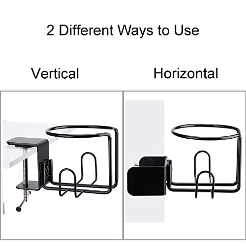Lekusha Large Desk Cup Holder, Clip On Table Anti-Spill Cup Holder For Lawn Chair, Horizontal Or Vertical Mount, Pack Of 1, Black #TOP6