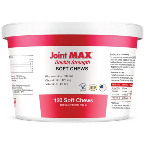 Joint MAX Double Strength Soft Chews for Dogs - Vitamins, Minerals, Antioxidants - Glucosamine, Chondroitin - Beef Flavor - Maximum Joint Health Supplement - 120 Chews