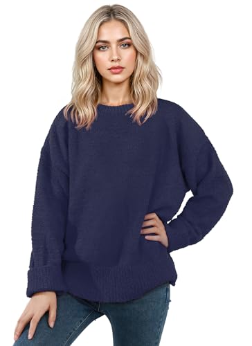 Image of Women's Oversized Crewneck Sweaters, Long Sleeve Fuzzy Knit Casual Chunky Warm Fall Pullover Sweaters Top Trendy Outfits
