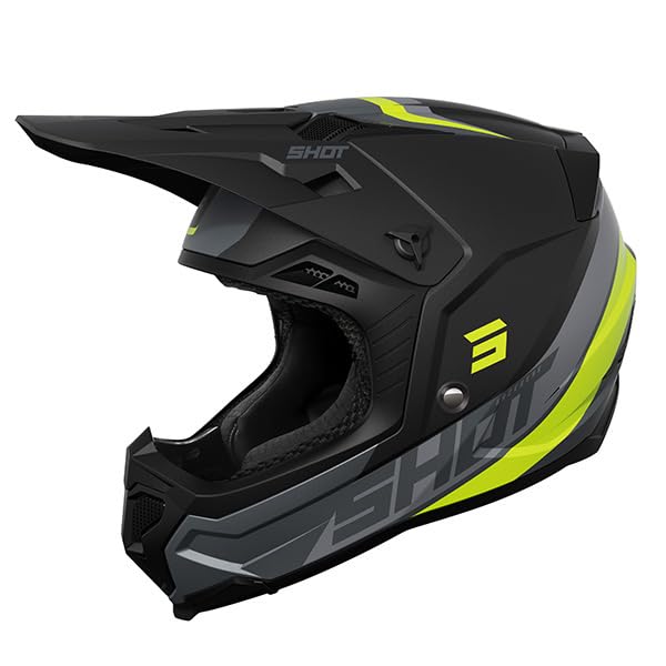 SHOT RACE GEAR Casque Motocross Core Custom Neon Yellow – Casque Moto Cross Enduro Off-Road – Coque Tri Composite – Ultra Léger 1250 g – Ventilation...
