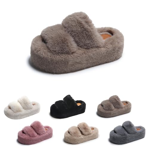 Women's Platform Slippers - Fuzzy Plush Furry, Trendy Cloud Soft, Thickened Elevated & Anti - slip Sole, Fashion Comfort for Daily Wear.