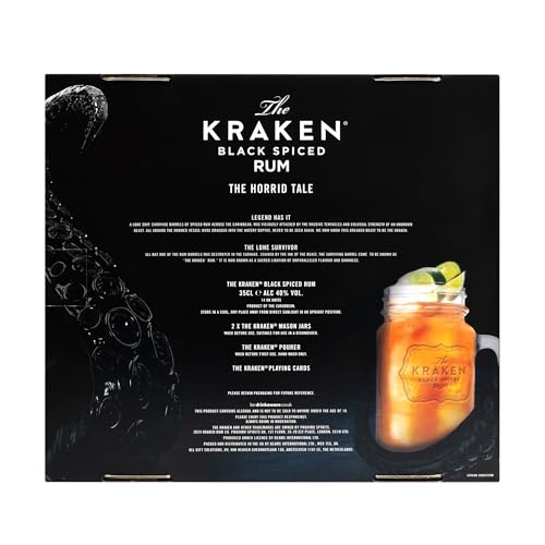 The Kraken Spiced Rum Gift Set - 35cl Official Kraken Black Spiced, 2x Mason Jar Glasses, Bottle Pourer, Playing Cards - Cocktail Rum Gifts for Men, Alcohol Gifts for Women, Birthday, Valentines - Image 6