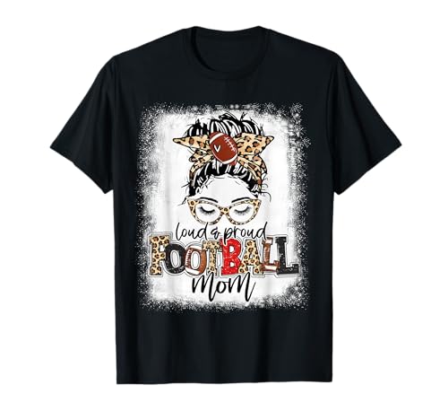 Loud And Proud Football Mom Bleached Leopard Football Mama T-Shirt