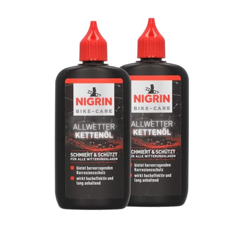 NIGRIN BIKE-CARE Allwetter-Kettenöl, 100 ml Flasche, Fahrradkettenöl, verringert Reibung, macht Fahrradketten leichtläufig (Packung mit 2)