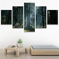 SIGNWIN 5 Panel Canvas Wall Art Green Forest for Home Decorations Ready to Hang - 60