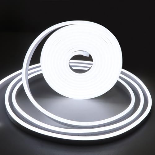 Image of Neon LED Strip Light - LED Neon Strip Light 16.4ft /5m 12V DC,Cut Length 0.39'' /1cm Silicone LED Neon Flexible Strip Light for Indoor Outdoor DYI Signage Decoration (Power Adapter not Included)
