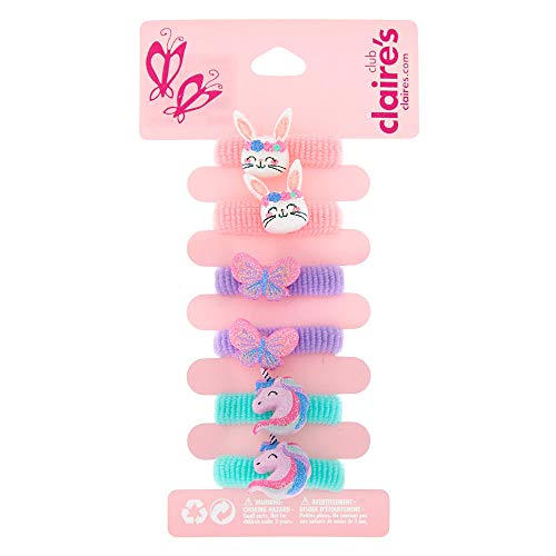 Claires-Club-Critter-Ribbed-Hair-Ties-for-Girls-PinkPurpleMint-Elastic-6-Pack