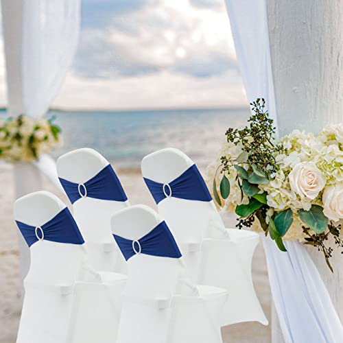 Image of Spandex Chair Sashes Bands, Royal Blue, 100PCS | Stretch Chair Ties Bows, With Buckle Slider, For Wedding Party Banquet Decoration