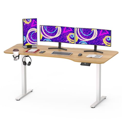 SANODESK QS 160 x 75 cm Escritorio Regulable en Altura Eléctrico Standing Desk Escritorio Elevable Eléctrico con Tablero Telescópico Bidireccional con Función de Memoria (Blanco+Arce)