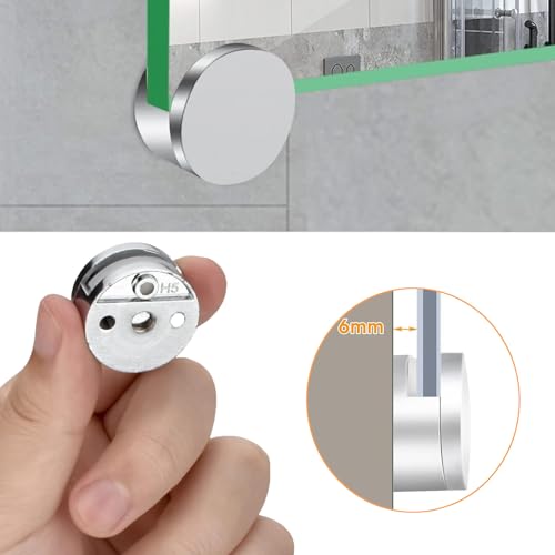 Image of Frameless Mirror Mounting Hardware Kit Zinc Alloy Mirror Holder Clips Round Shape Dual-Screw Fixing Mirror Glass Hanging Bracket with Screws and Anchors Fit for 3-5mm Thickness (Silver, Set of 4 )