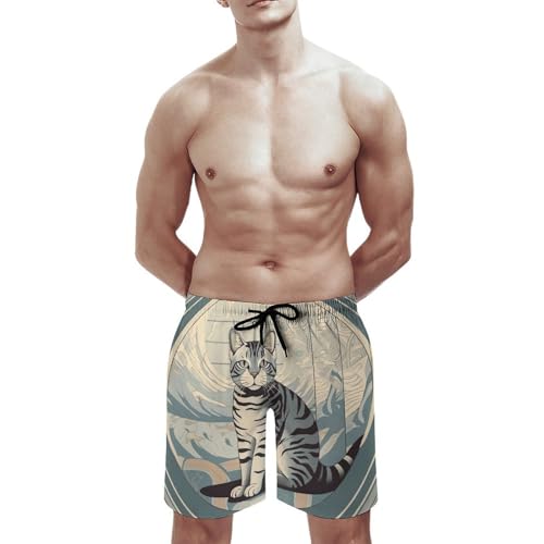 Gray Tabby Cat Mens Swim Trunks Quick Dry Swim Shorts with Mesh Lining Funny Board Shorts Bathing Suits2