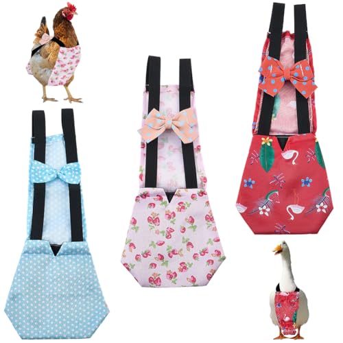 CREATCABIN 3Pcs 3 Styles Pet Duck Diapers Chicken Diaper Polyester Washable Waterproof Adjustable Reusable Duckling Clothes Accessories with Bow Tie for Indoor Chickens Birds Supplies 12.2 x 5 Inch
