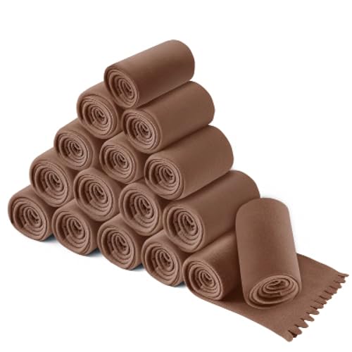 wometo 16er Set Wave Fleecedecken 120x160 cm – Oeko-TEX ca. 300g weiche Fleece Decke mit Wellenrand Anti-Pilling braun