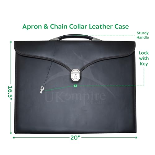 Premium Masonic Apron and Chain Collar Case (Black) Imitation Leather with Solid Handle, Freemasons Carrying Cases Bags2