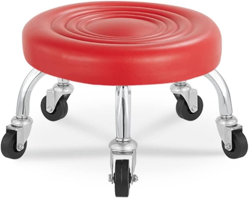 Rotating Low Stool Low Rolling Stool, Rolling Garage Seat, Smooth Ball Wheel Bearing Casters, Pu Leather Low Roller Seat Stool Chair, Rolling Seat Stool for Home Office Garage Shop