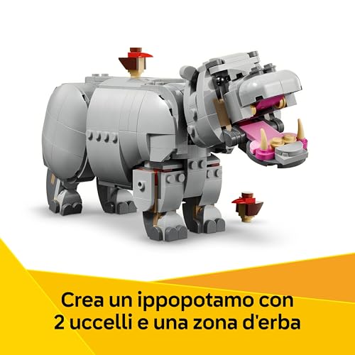 Creator 3 in 1 Animali Selvatici: Maestoso Rinoceronte con Uccelli Giocattolo - Set con Animale Trasformabile in Ippopotamo o Tricheco - Regalo Creativo per Bambine e Bambini da 9 Anni - 31171 - Lego - Immagine 6