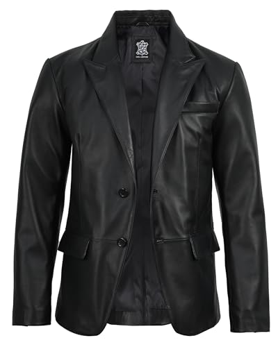 Image of fjackets Mens Leather Blazer Jacket - Real Lambskin Leather Sport Coat, 2-Button, Fully Lined, Business to Weekend
